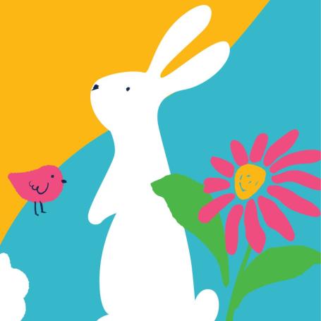 White Bunny image with flower and a bird